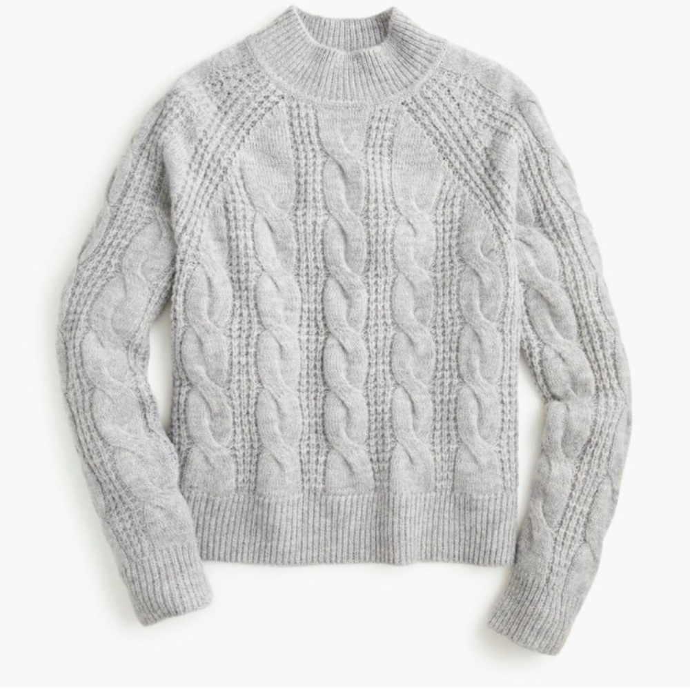 J. CREW Mockneck Cable Knit Alpaca Blend Sweater in Gray Size XS